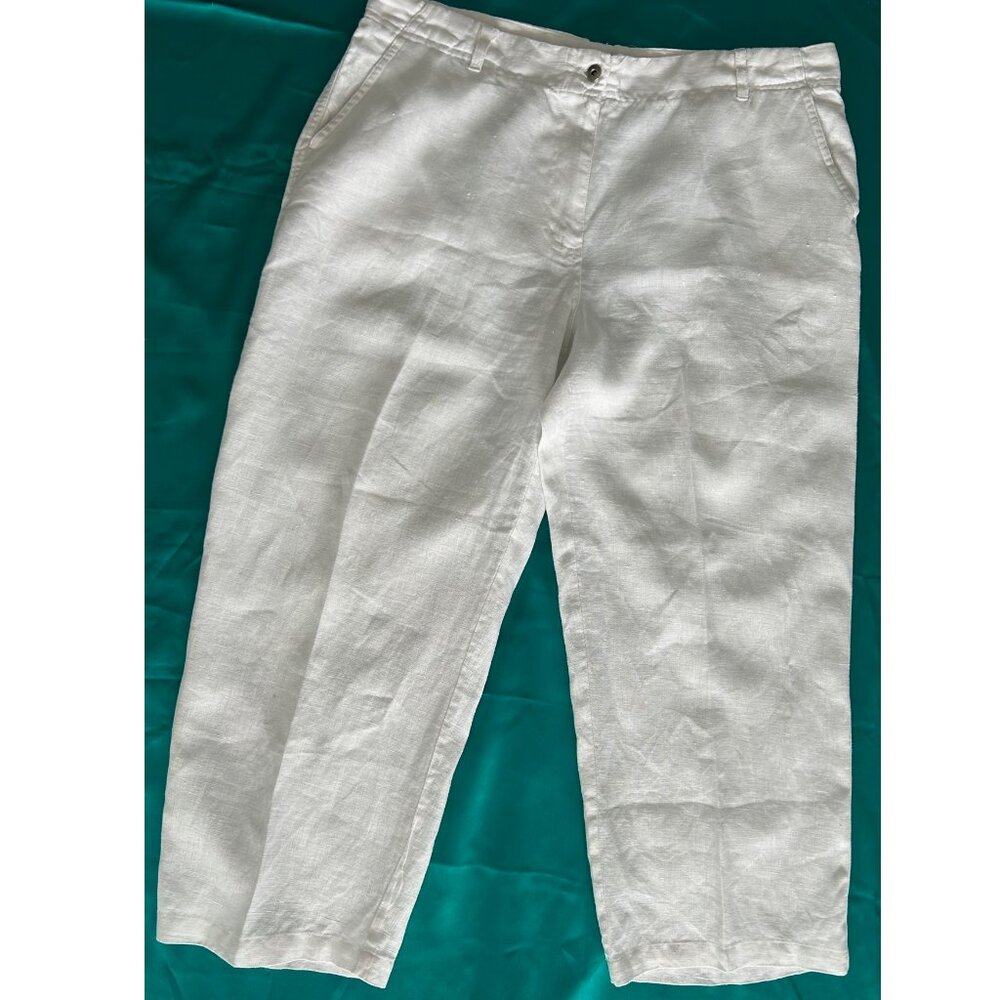 Women's White Linen Straight-Leg Pants